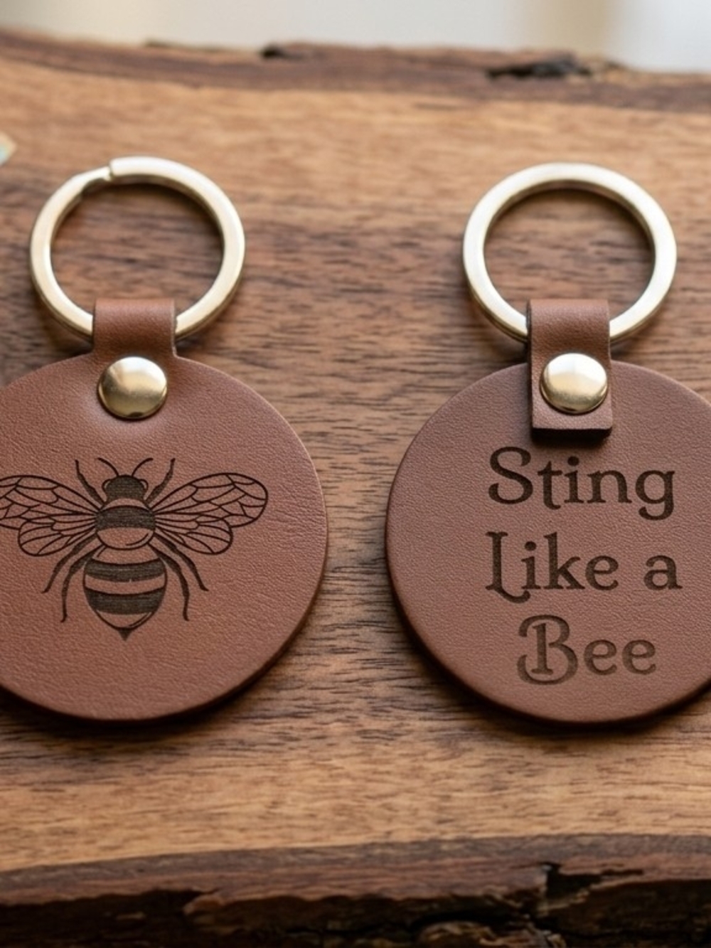 Brown Leather Bee Keychain - 'Sting Like a Bee'